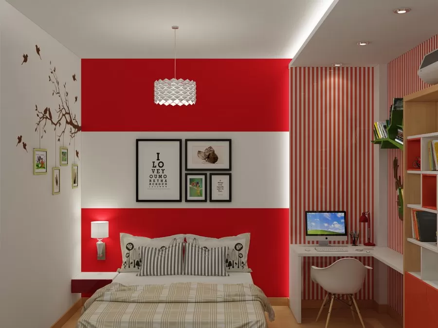 Phòng ngủ thiết kế trẻ trung màu táo bạo