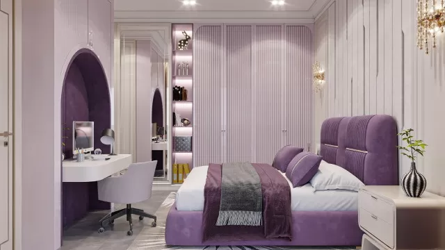 Trang trí nội thất tím violet kết hợp trắng