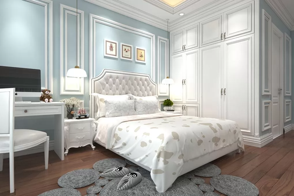 Phòng ngủ hoàng gia với tông baby blue