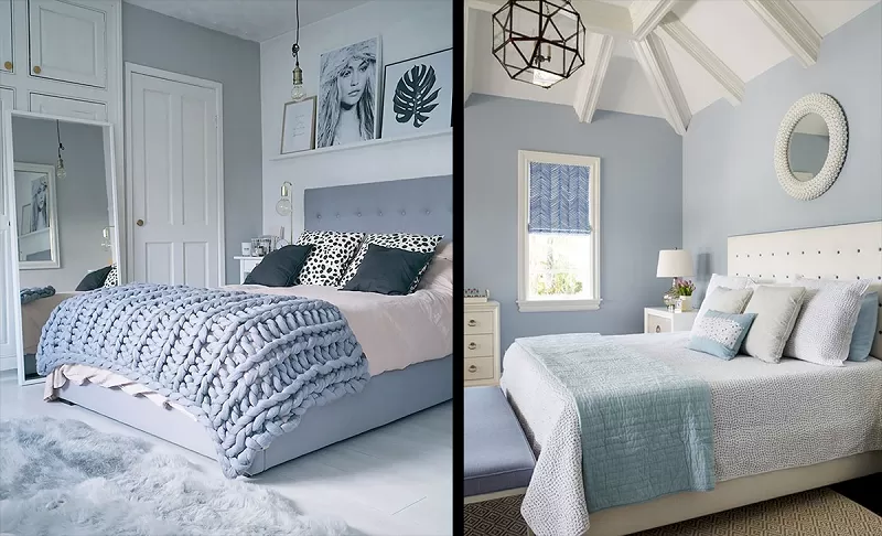 Kết hợp hai màu xanh dương và trắng làm màu chủ đạo cho nội thất phòng ngủ nhỏ