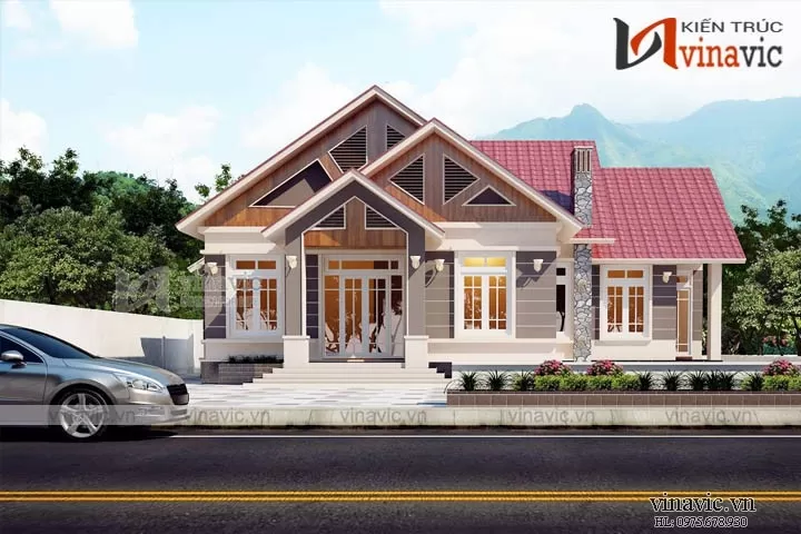 Biệt thự vườn trị giá 1 tỷ ở nông thôn mái thái 4 phòng ngủ BT1810
