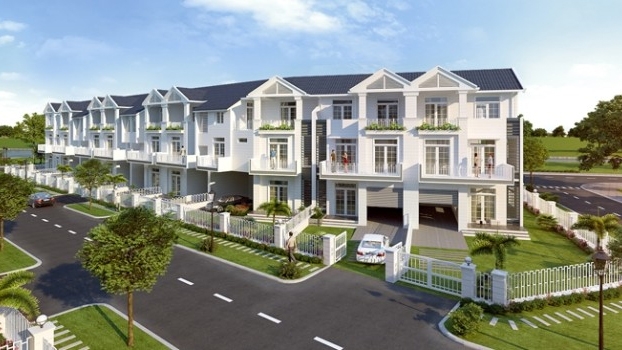 Nhà phố liền kề kiến trúc tương đồng xếp theo một dãy dọc mặt đường