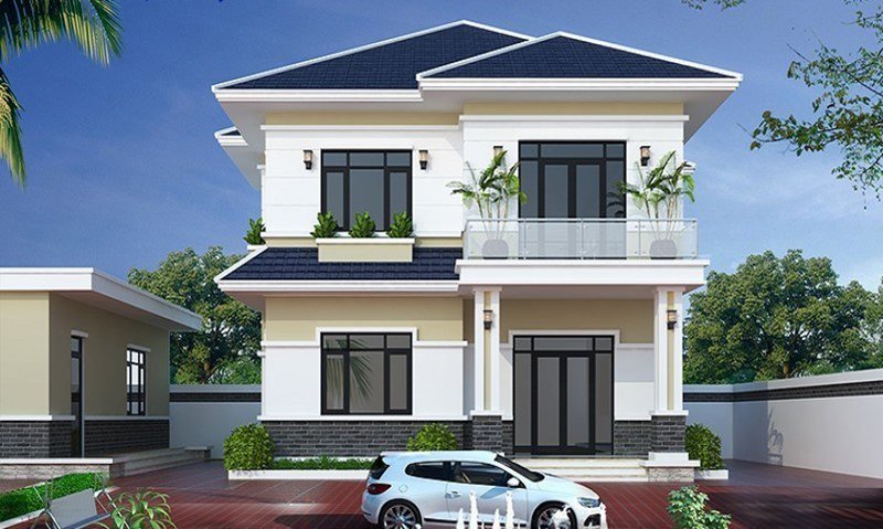 Nhà mái nhật 2 tầng giá thành rẻ ở nông thôn có mặt tiền 8m