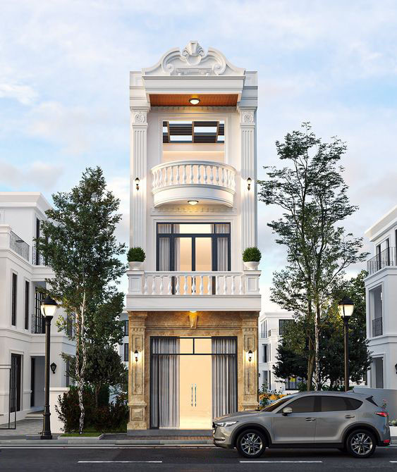 Mẫu nhà tân cổ điển 2 mặt tiền trước sau sang trọng