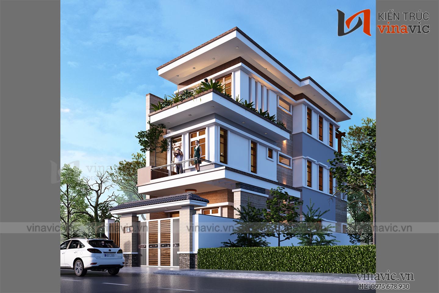 Biệt thự 3 tầng thiết kế mái nhật thời thượng