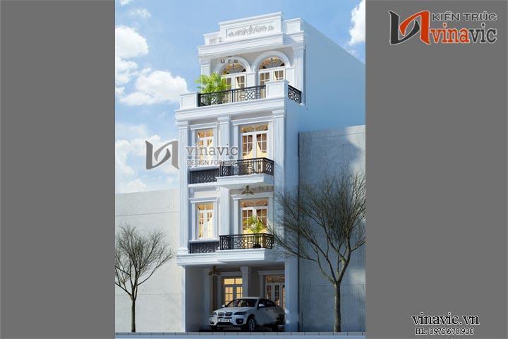 Mẫu biệt thự 4 tầng kiến trúc Pháp có gara trước sảnh
