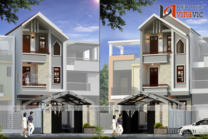 Mẫu nhà 3 tầng mái lợp tôn cốt bê tông siêu bền chắc