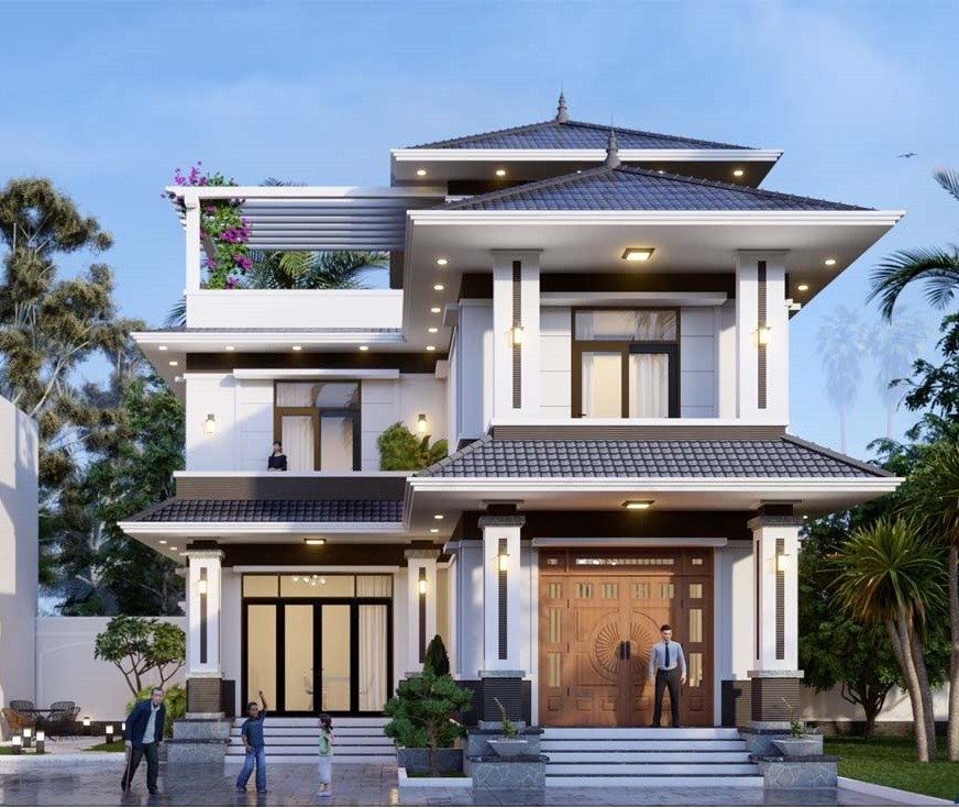 Ngoại thất biệt thự mái nhật ấn tượng, trang nhã