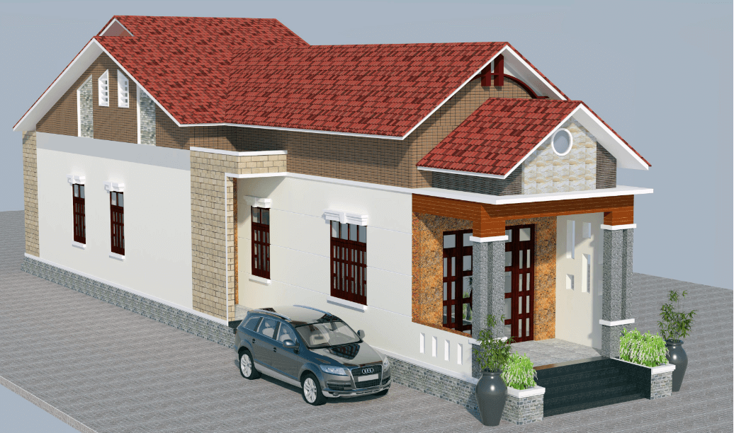 Nhà 1 tầng hình ống dáng mái tôn giả ngói ở nông thôn