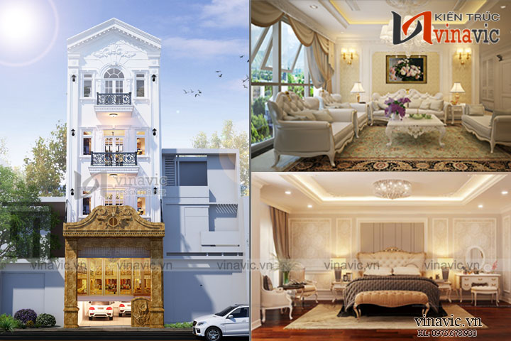 Nhà ống 4 tầng phong cách Pháp cách tân