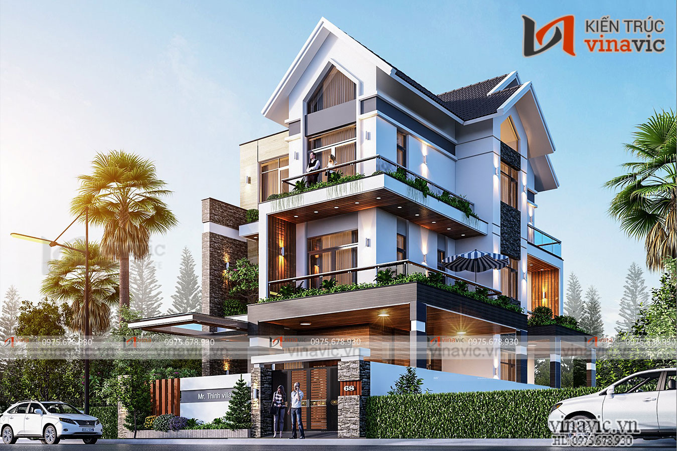 Biệt thự phố mái ghi xám trẻ trung 110m2