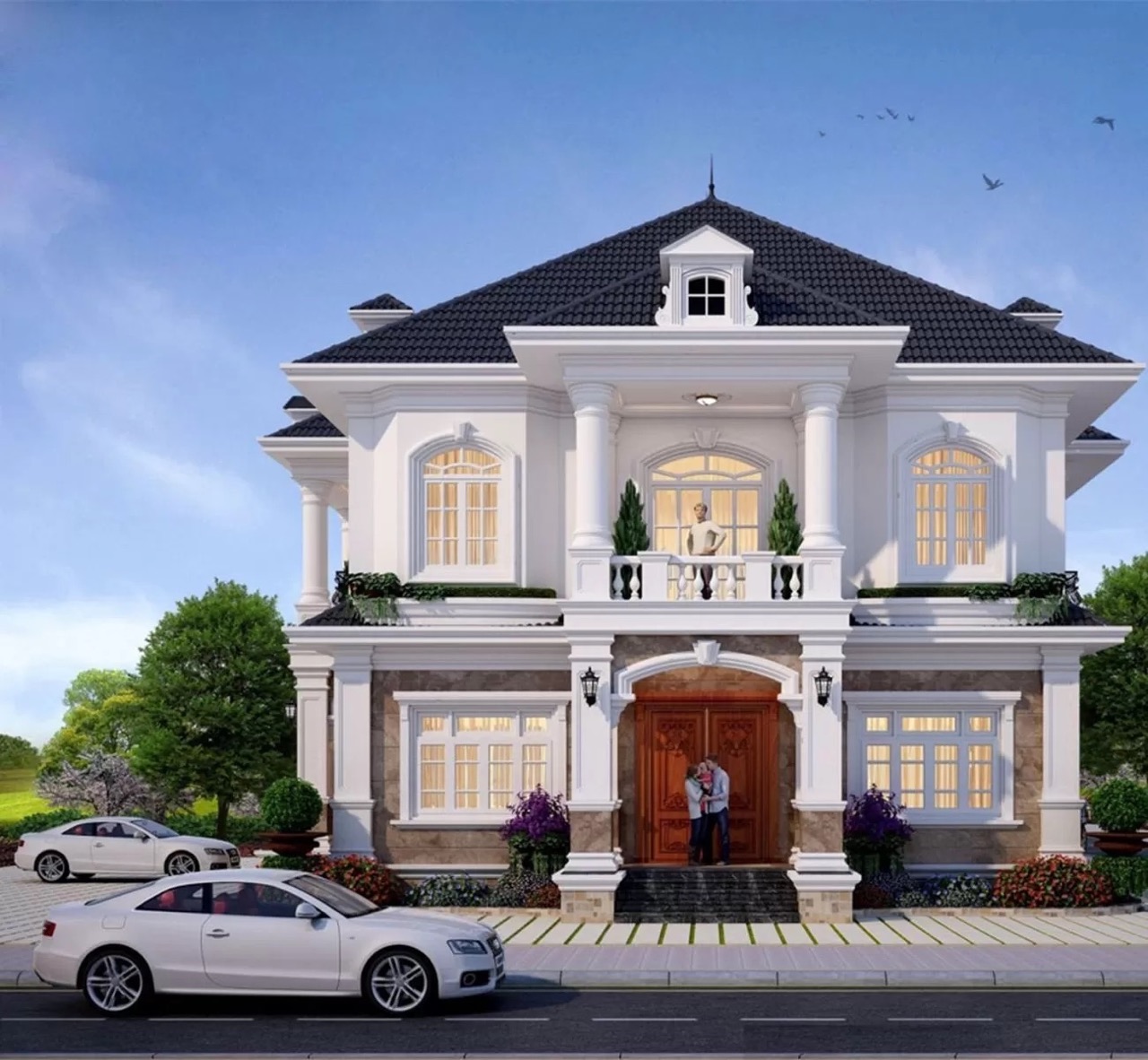 Công trình nhà vườn mái thái phong cách châu Âu 4 phòng ngủ