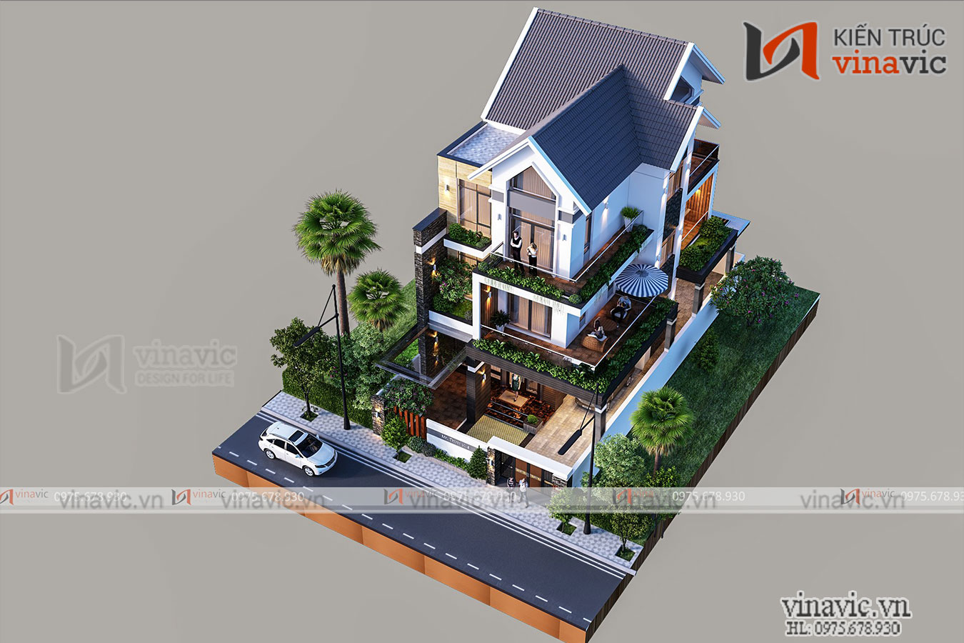 Góc nhìn từ trên cao toàn cảnh khuôn viên sân vườn đồ sộ biệt thự 110m2 ở Hải Phòng