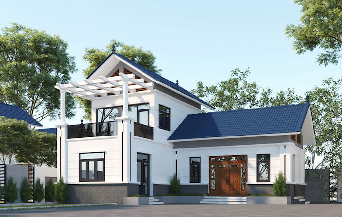 Mẫu nhà 1 tầng thiết kế mặt tiền 8m dài 14m phong cách mái thái truyền thống
