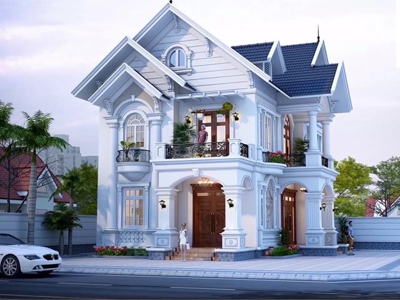 Nhà đẹp tân cổ điển với dáng mái thái lồng ghép uốn lượn 