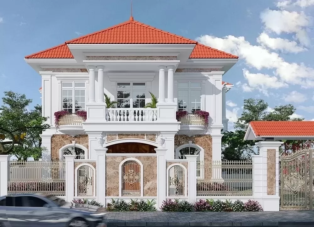 Nhà vườn thiết kế đẹp truyền thống với mái thái màu cam như ngói nhà Việt cổ