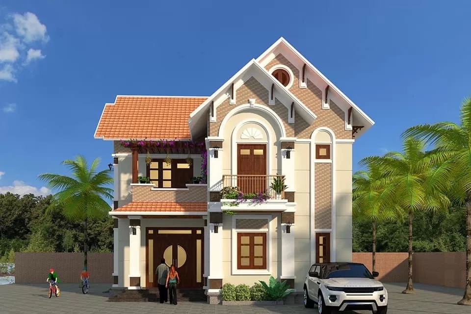 Nhà chữ L pha trộn phong cách Á - Âu có sân vườn rộng 