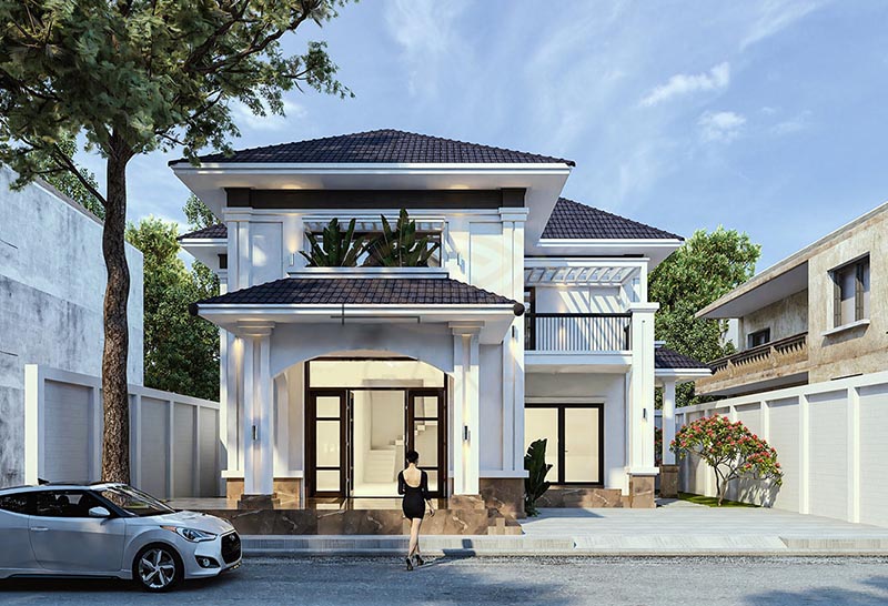 Thiết kế nhà phố có sân trước rộng thuận tiện tiến lùi ô tô