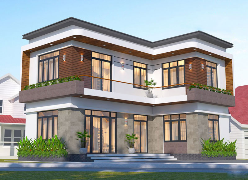 Thiết kế nhà với 4 phòng ngủ ở trước và sau tận dụng được view ngoại cảnh đẹp