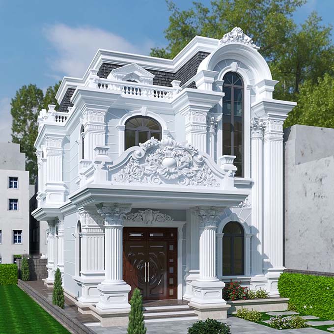 Biệt thự 2 tầng phong cách Pháp với thức cột Corinth nữ tính và phù điêu vòm mái huyền bí