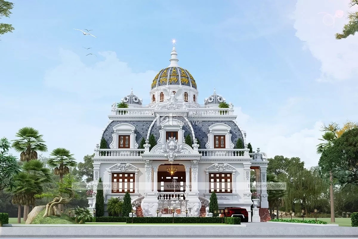 Mẫu dinh thự dáng nhà vuông có mái vòm sang trọng như mũ miện