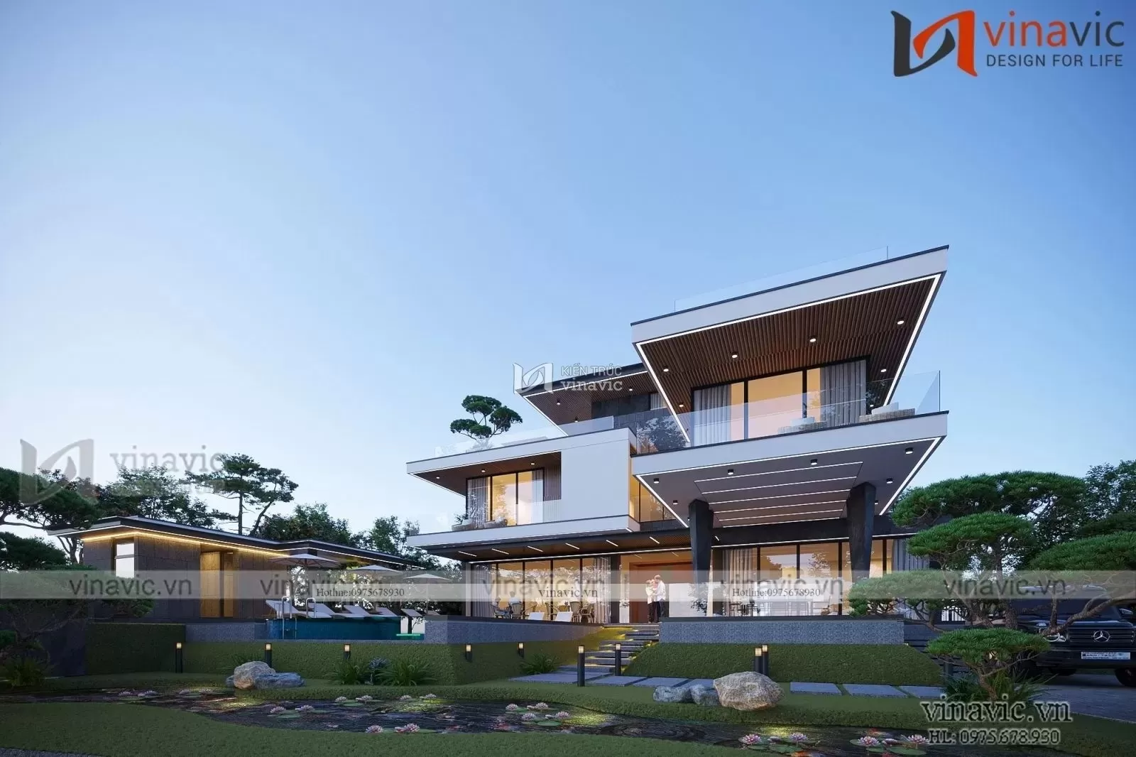Mẫu villa nhà vườn 2 tầng phong cách hiện đại