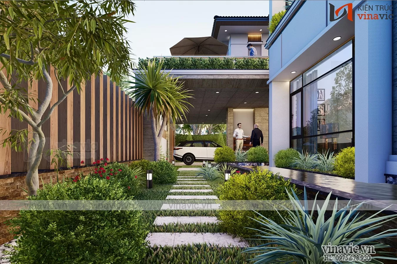 Mẫu villa 2 mặt tiền 2 tầng hiện đại