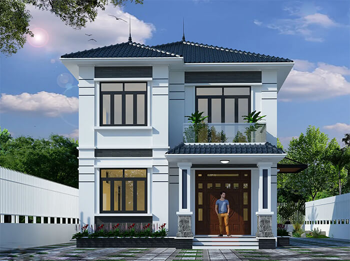 Mẫu nhà 2 tầng mái nhật hướng Nam đón nắng và gió ôn hoà