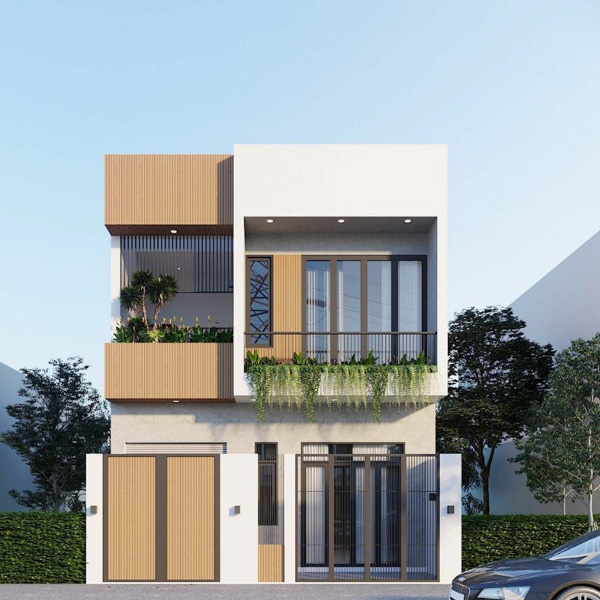 Thiết kế nhà 2 tầng phủ xanh mặt tiền gần gũi với thiên nhiên