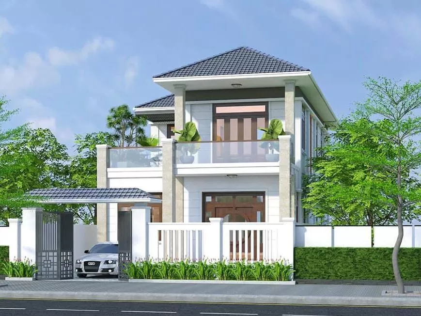 Mẫu thiết kế biệt thự 2 tầng ở nông thôn hài hoà với thiên nhiên
