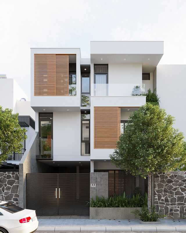 Các mẫu nhà phố 3 tầng thường xây thêm tầng bán hầm để khi cho thuê văn phòng nhân viên tiện đỗ xe