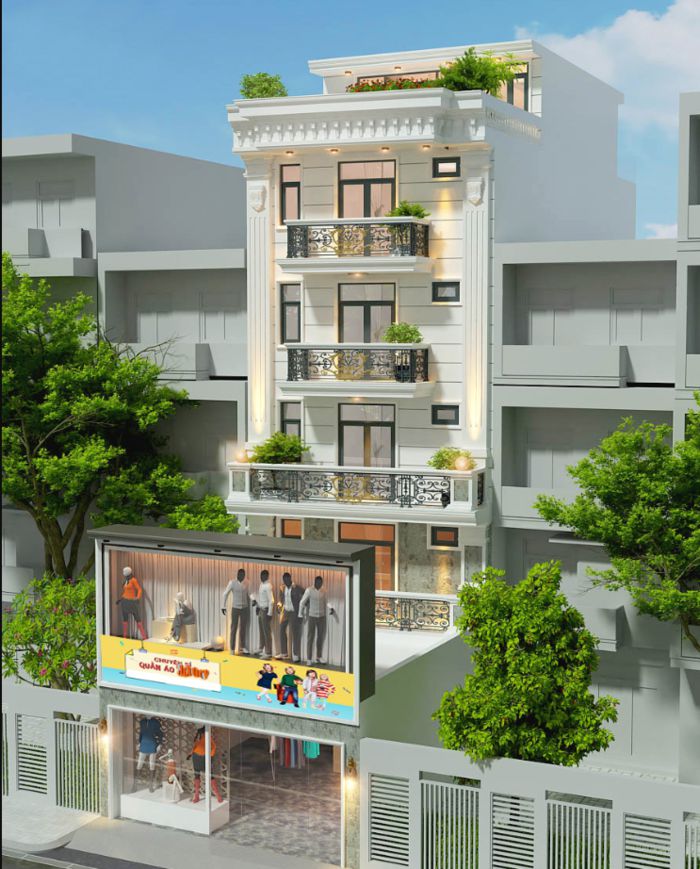 Mẫu nhà phố kết hợp mở shop thời trang diện tích 8x20m đẹp bề thế