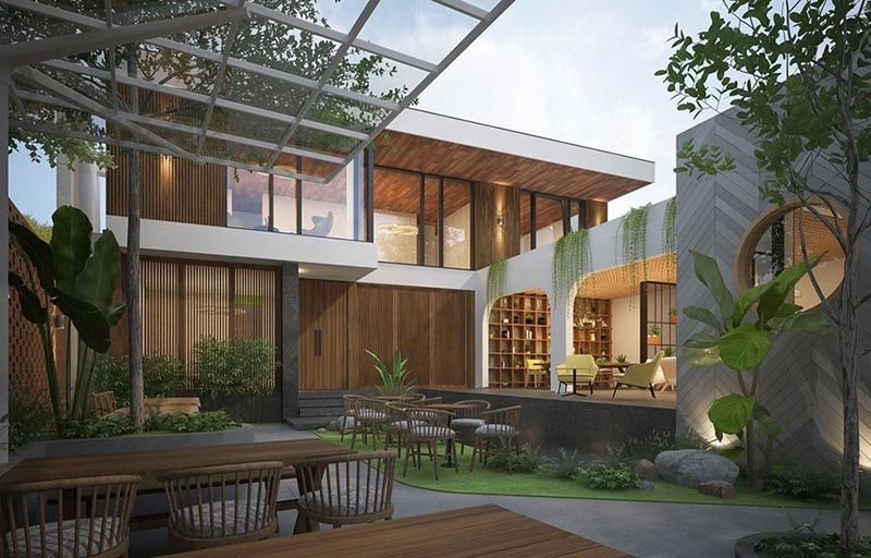 Nhà 8m mặt tiền rộng có thể thiết kế dáng chữ L để tối ưu diện tích sân vườn