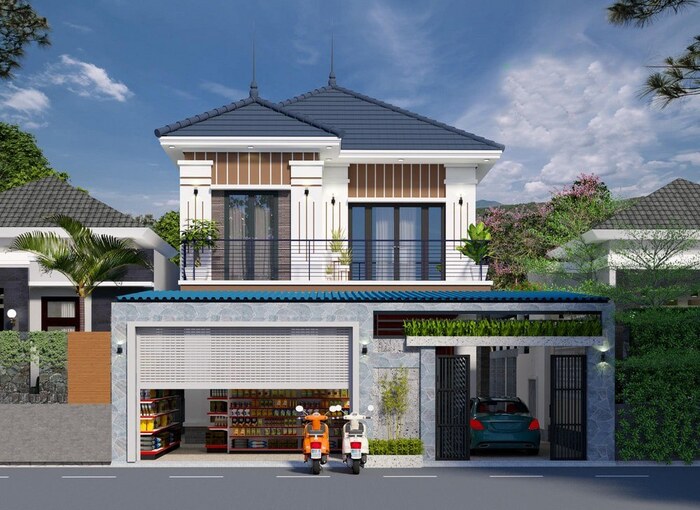 Nhà ở kết hợp bán tạp hoá kích thước 8x8m