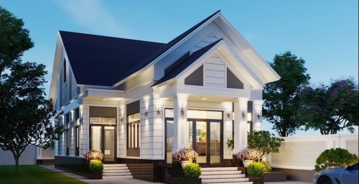 Kiến trúc nhà chữ L 2 tầng mái thái rộng 10m sâu 8m