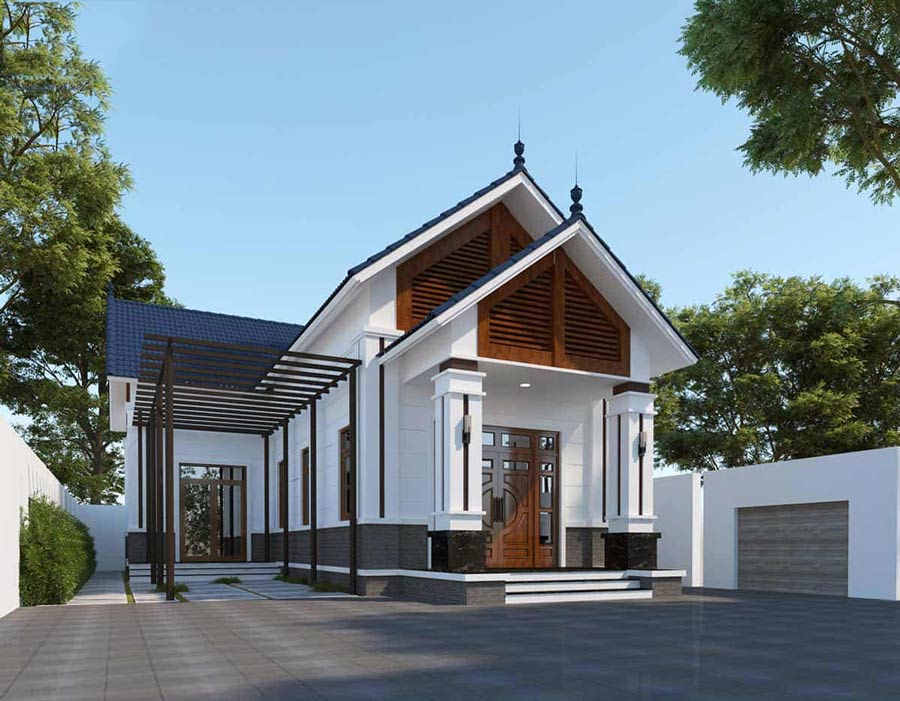  Nhà 1 tầng 3 phòng ngủ 120m2 có sân bên hông kết hợp làm chỗ để xe, trồng vườn treo