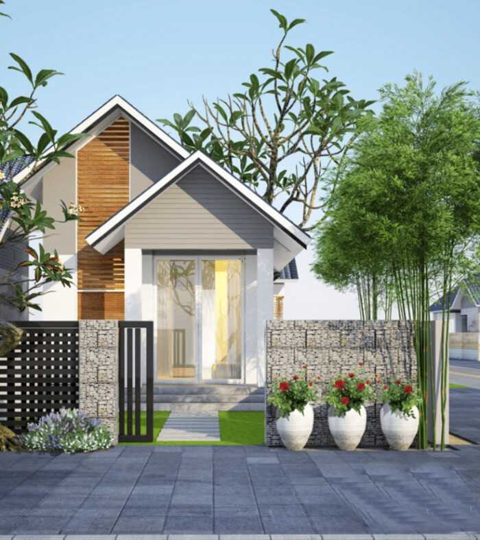  Nhà 1 trệt 3 phòng ngủ 5x20m sinh động với nhiều tiểu cảnh cây cỏ mặt tiền