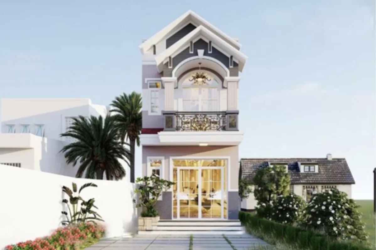 Nhà ống 2 tầng 4 phòng ngủ thiết kế không gian mở với nhiều cửa kính