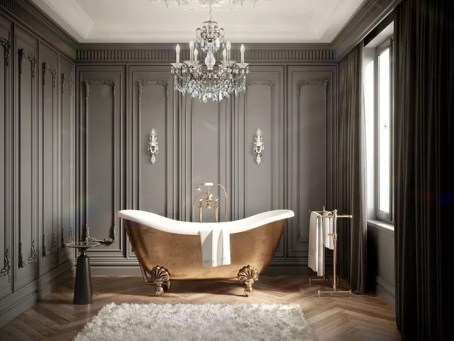 Phòng tắm thường có treo đèn chùm, ánh sáng mạnh