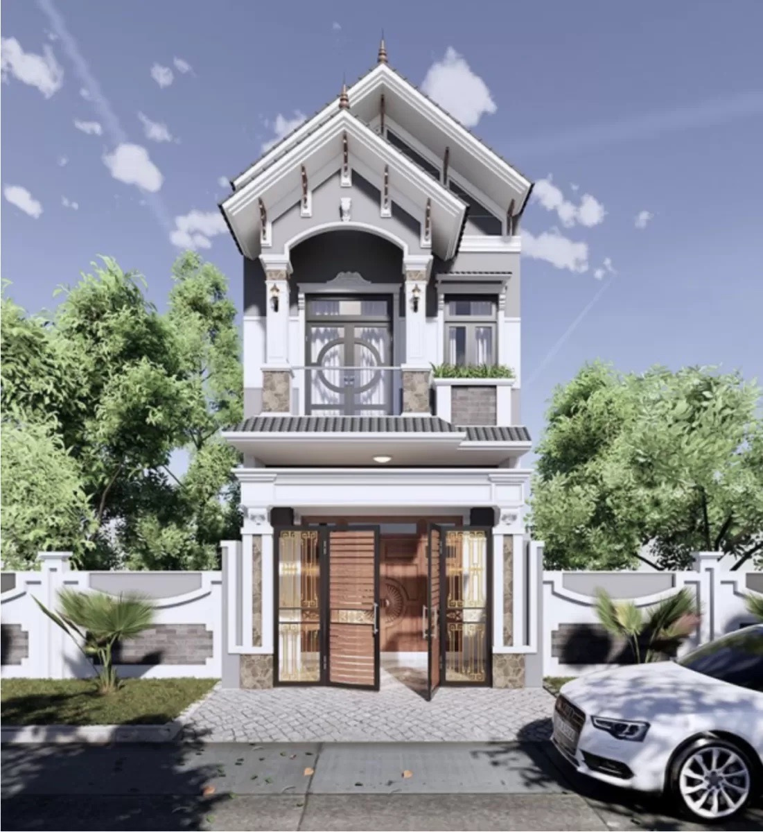 Thiết kế nhà mặt tiền 6m có gara ở sân trước