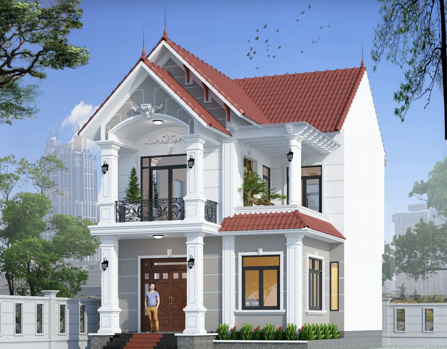 Biệt thự bán cổ điển 2 tầng với thiết kế cửa kính đẹp tiện nghi