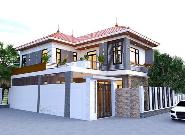 Mẫu nhà 2 tầng mái thái 5 phòng ngủ