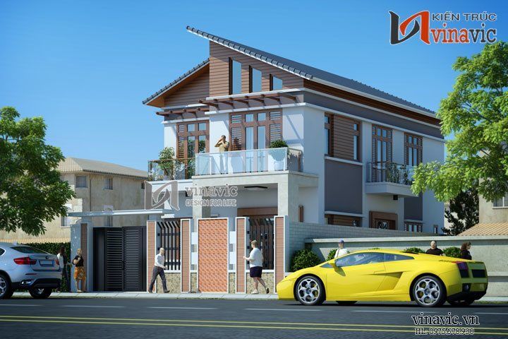 Phối cảnh mặt tiền nhà phố 3 tầng 10x20 nhìn từ góc đường