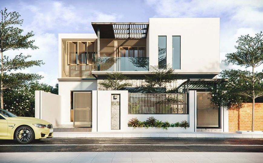 Thiết kế biệt thự hình chữ L rộng 10m mặt tiền đẹp đơn giản