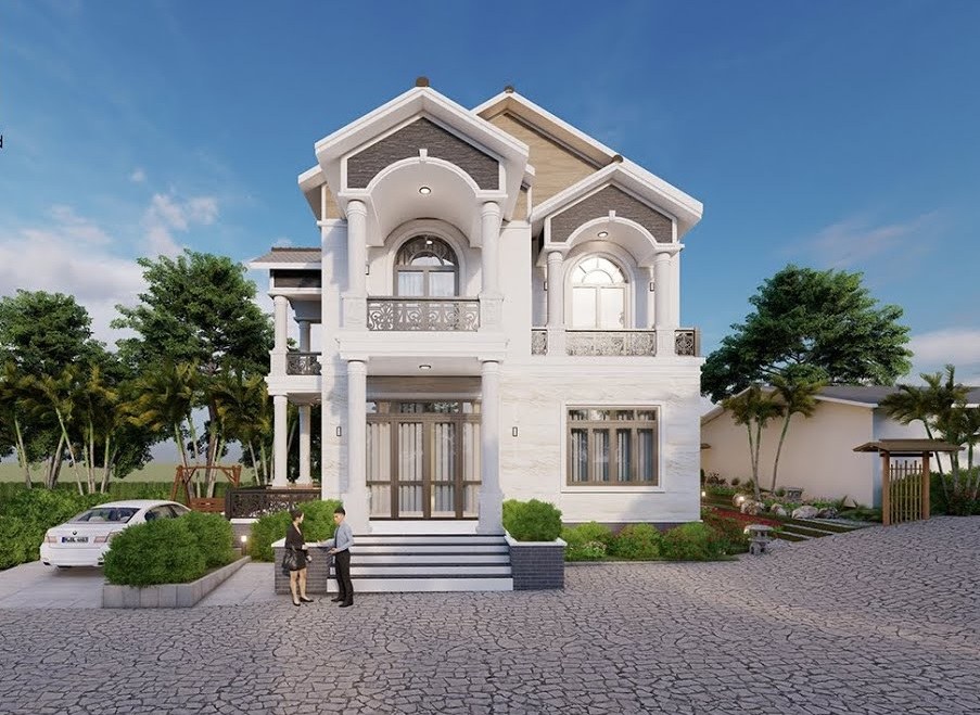 Thiết kế nhà ngang 10m mặt tiền có sự cân xứng về tỷ lệ và phong cách kiến trúc giữa các tầng