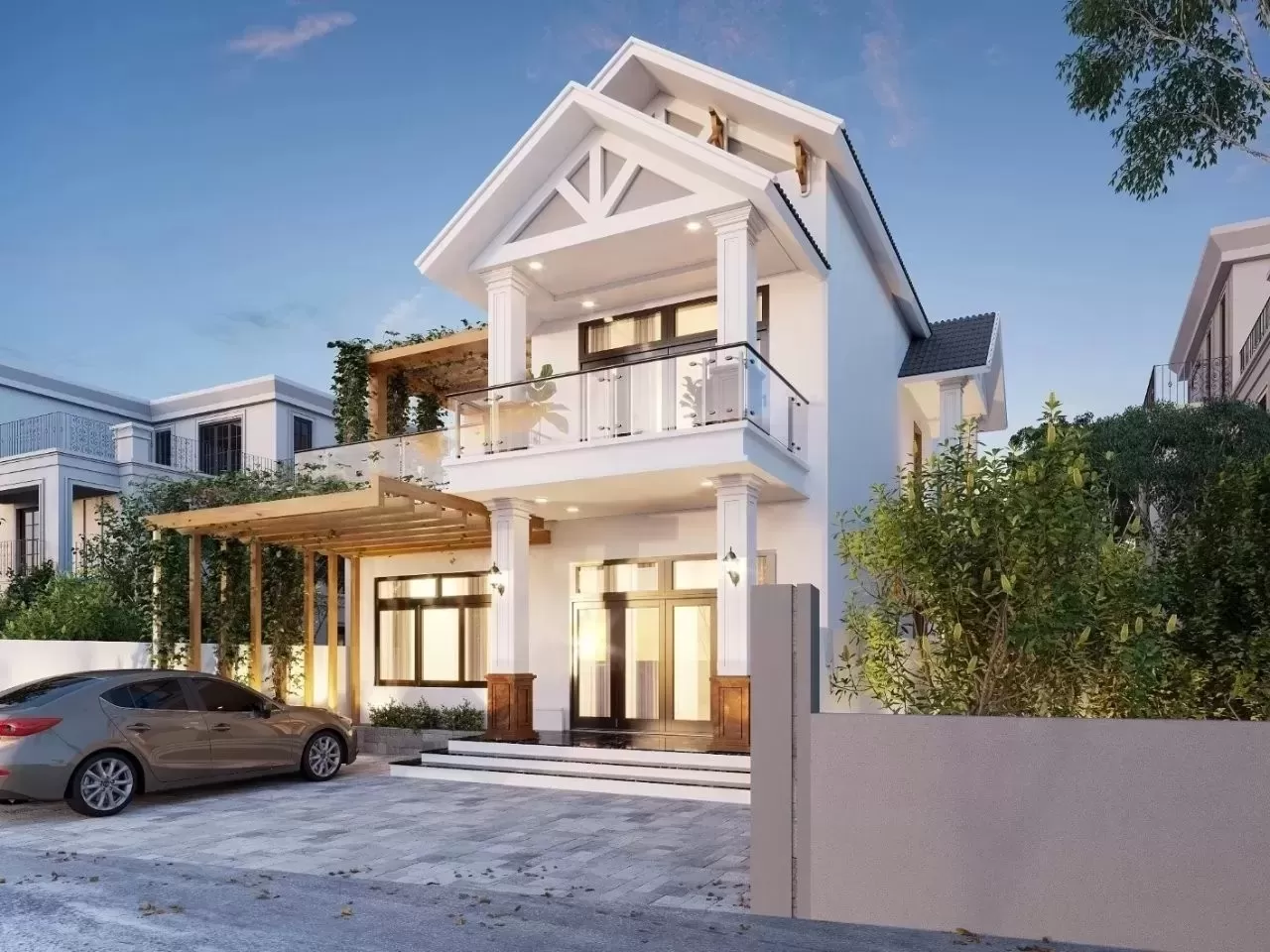 Nhà vuông 2 tầng mái thái đẹp