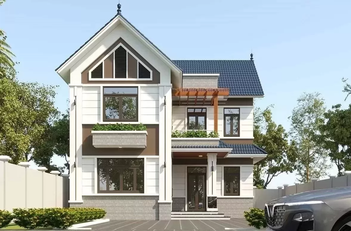 Nhà 2 tầng mái thái kiểu chữ L