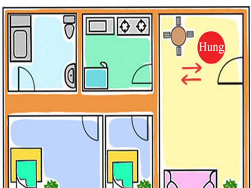 Cửa chính đối diện nhà bếp là hướng hung