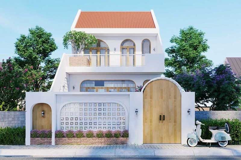 Mẫu mặt tiền nhà ngang 8m phong cách Địa Trung Hải