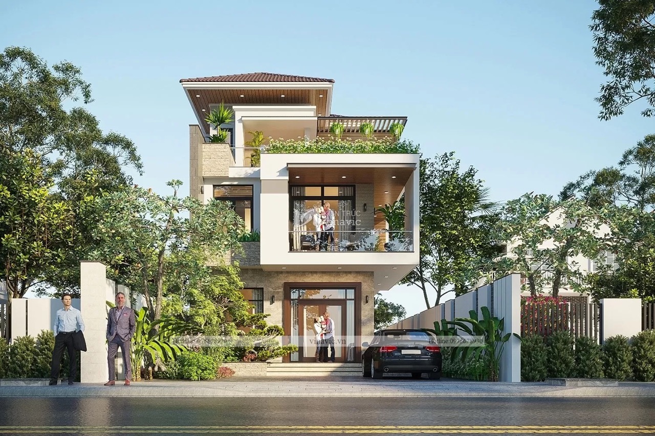 Thiết kế nhà 8x20m 3 tầng mái nhật